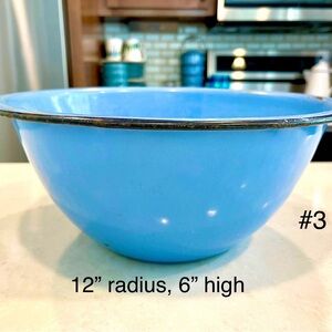 Vintage Enamelware Blue w/ Black Trim Bowl 12”x6”